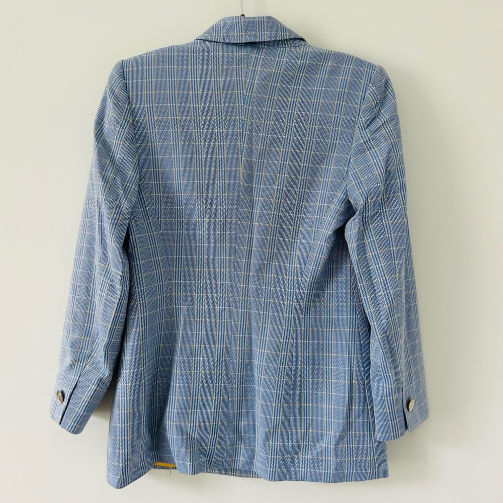 Vintage Escada Light Blue Yellow Plaid Single Button Wool Silk Blazer Jacket 36 - Picture 2 of 9